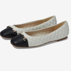 Aldo Quilted Leanne Black & White Ballerina Flats Gold Bridle Bit New Sz 8